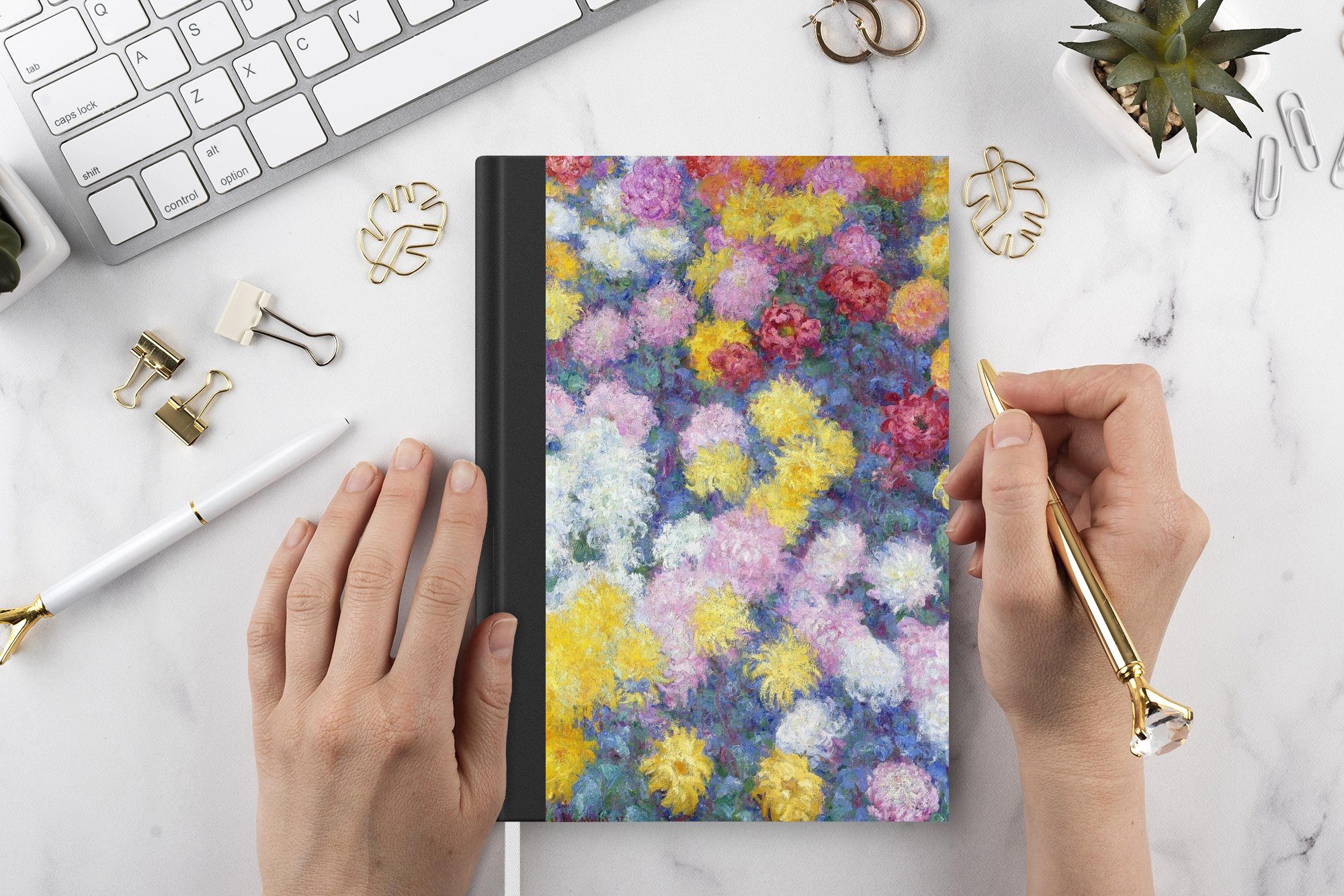 MuchoWow Notizbuch Chrysanthemen Tagebuch, Seiten, Merkzettel, Haushaltsbuch - Notizheft, von Monet, 98 A5, Journal, Gemälde Claude