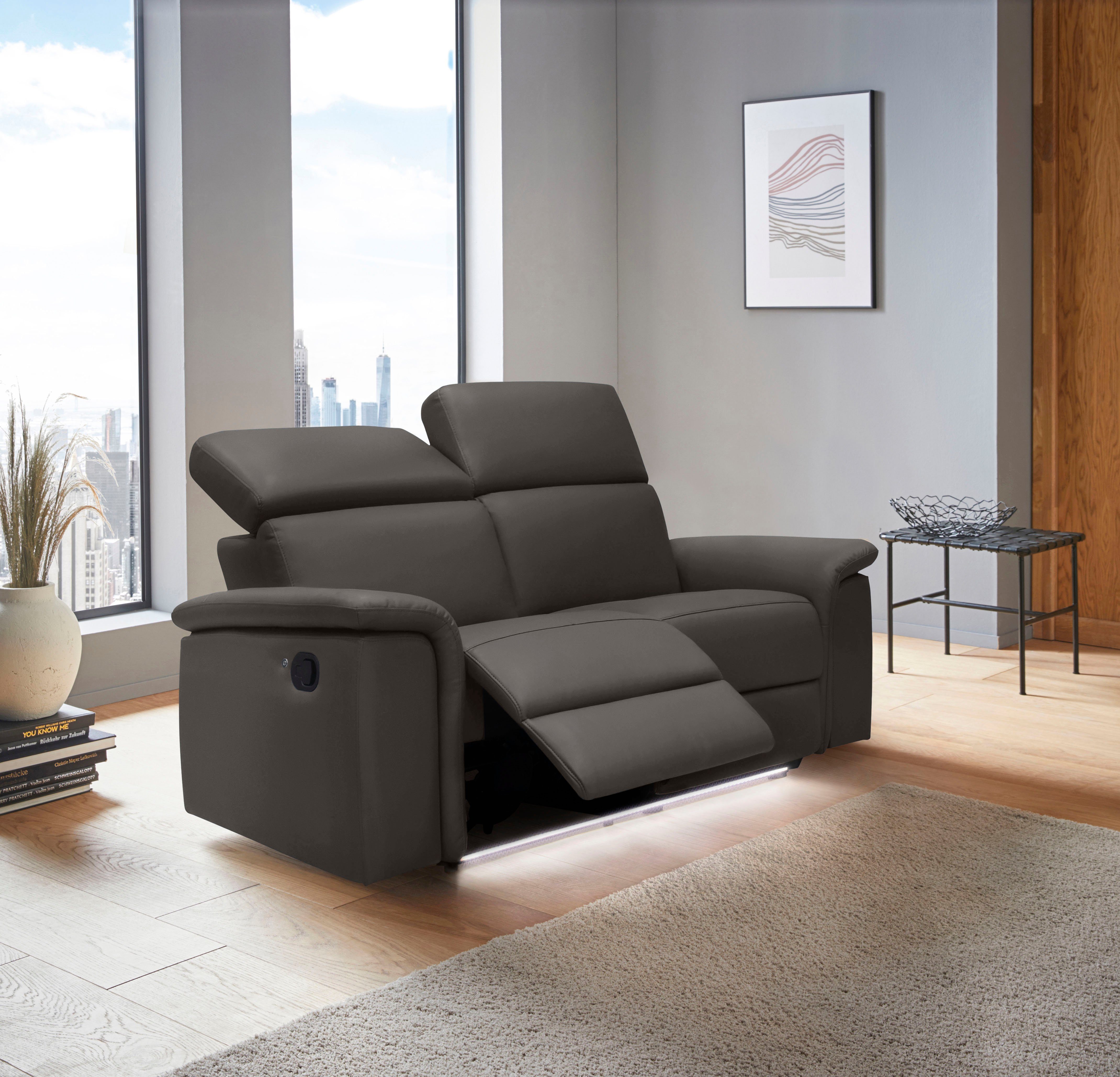 Home affaire 2-Sitzer Pareli 172cm, manuelle u. elektr. Relaxfunktion, USB, Kopfteil-Verstellung, LED, in Echtleder, Kunstleder, Web