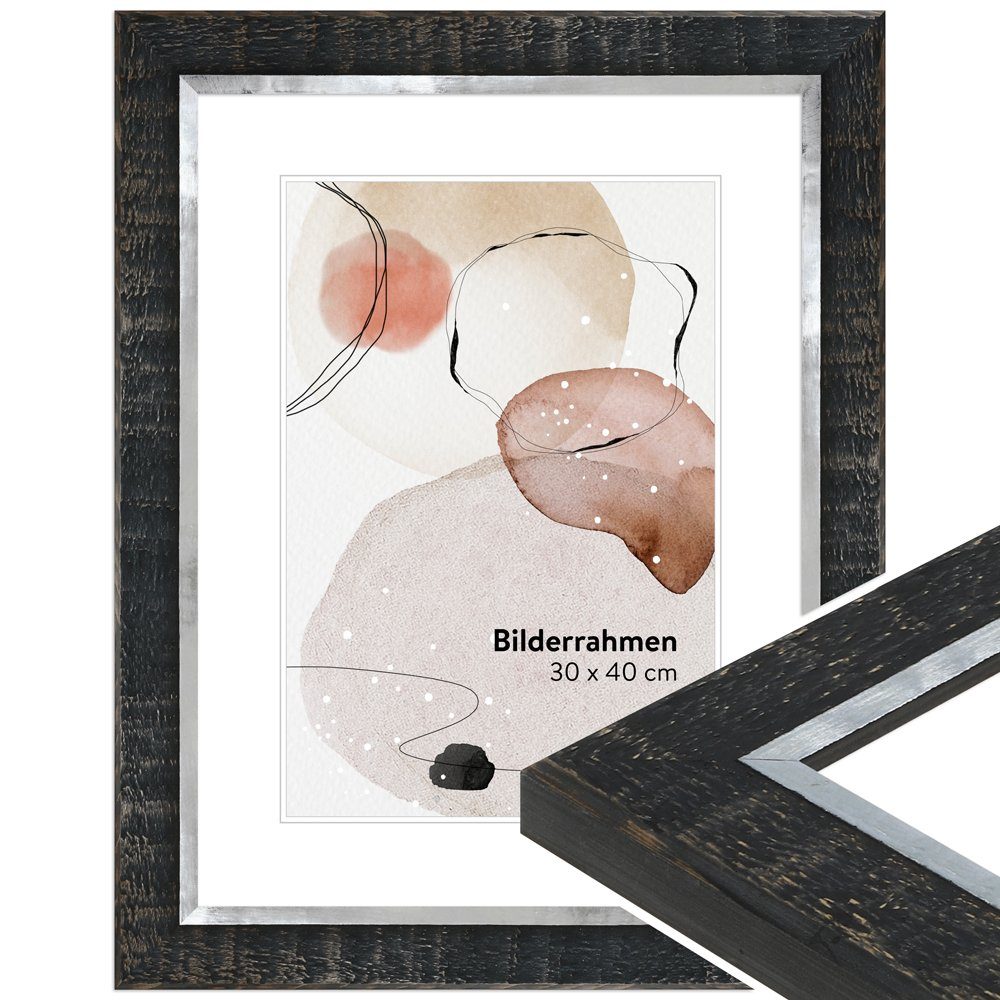Mende Frames Bilderrahmen H670, Schwarz, aus Massivholz im Vintage Stil