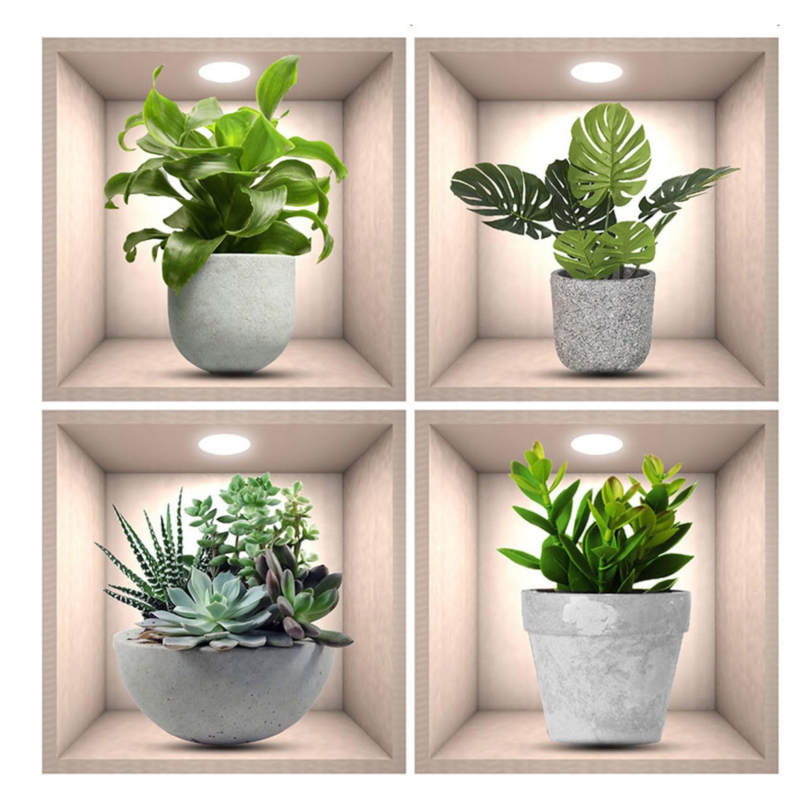 Agger Wandsticker Pflanzen Wandaufkleber 4er Set, Realistische Grünes Pflanzendesign (4 St), für Wohnzimmer, Bad, Küche und Büro