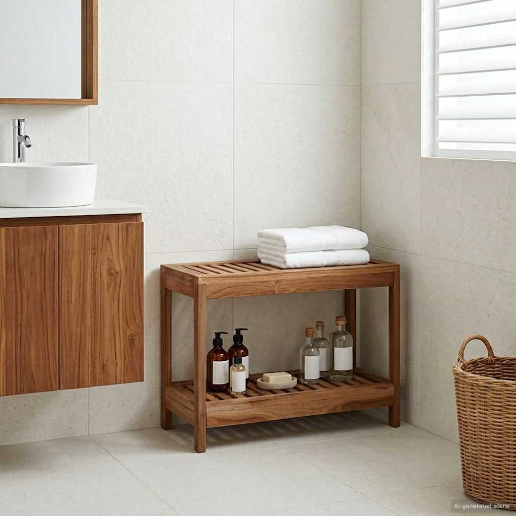 vidaXL Duschablage Bad Beistelltisch Natur 60 x 30 x 45 cm Massivholz, 1-tlg.
