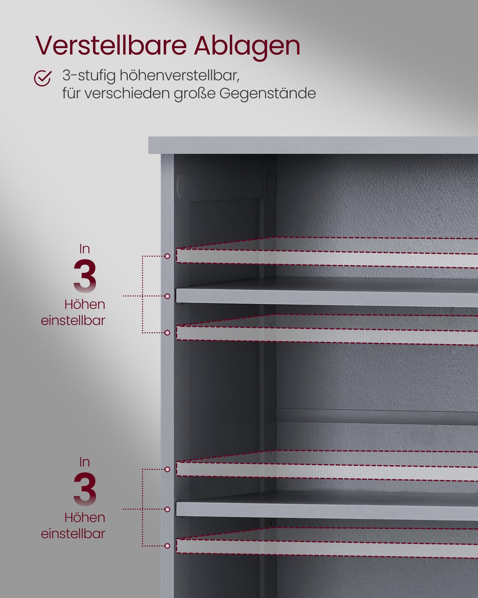 VASAGLE Waschbeckenunterschrank Badezimmerschrank höhenverstellbare Ablagen 2 Türen, 30 x 90 x 60 cm, extra lang, offene Fächer, Unterschrank – Bild 4 von 5