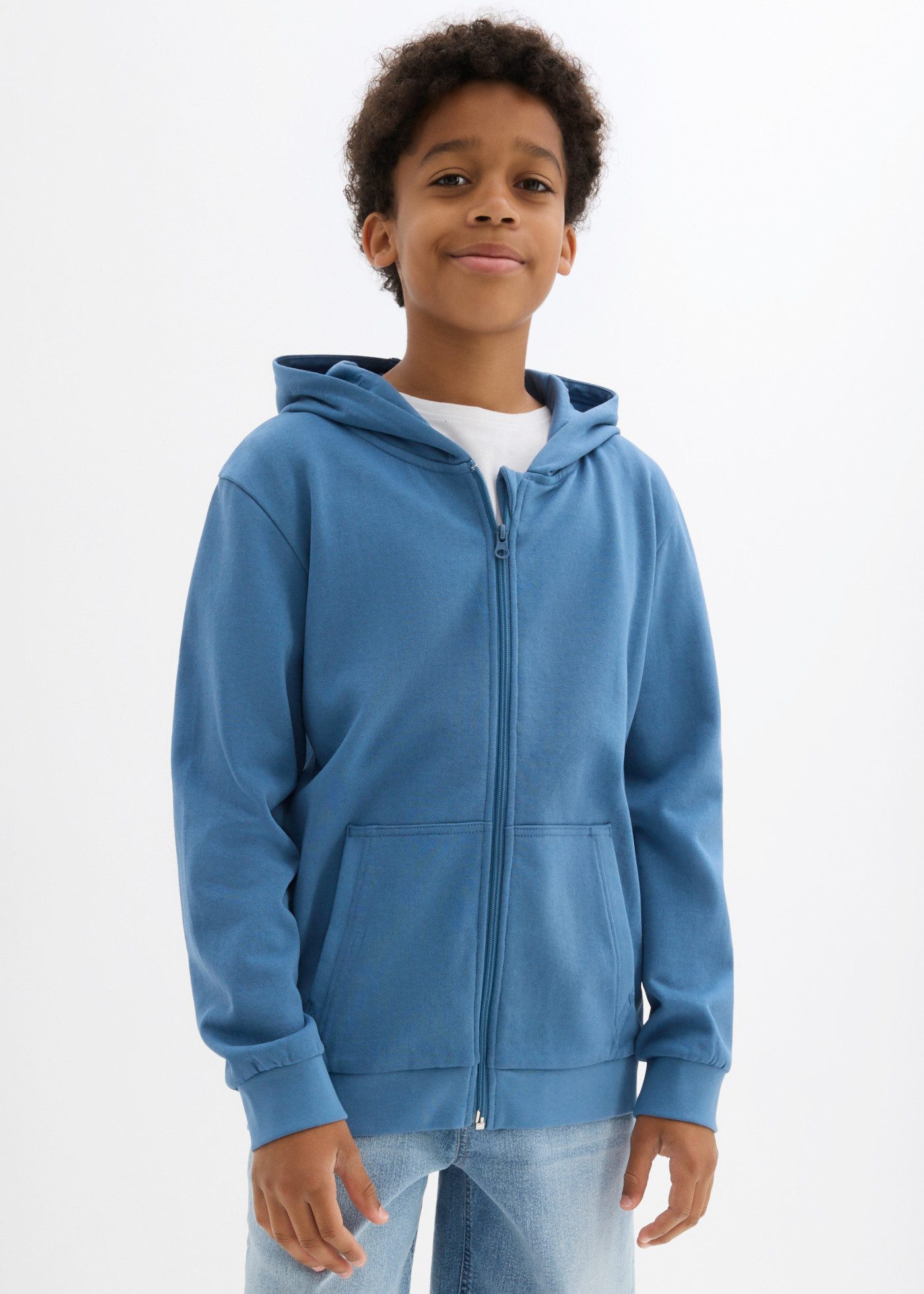 bonprix Kapuzensweatjacke für Jungen, aus Baumwolle und Polyester, bequeme Passform, mit Kapuze