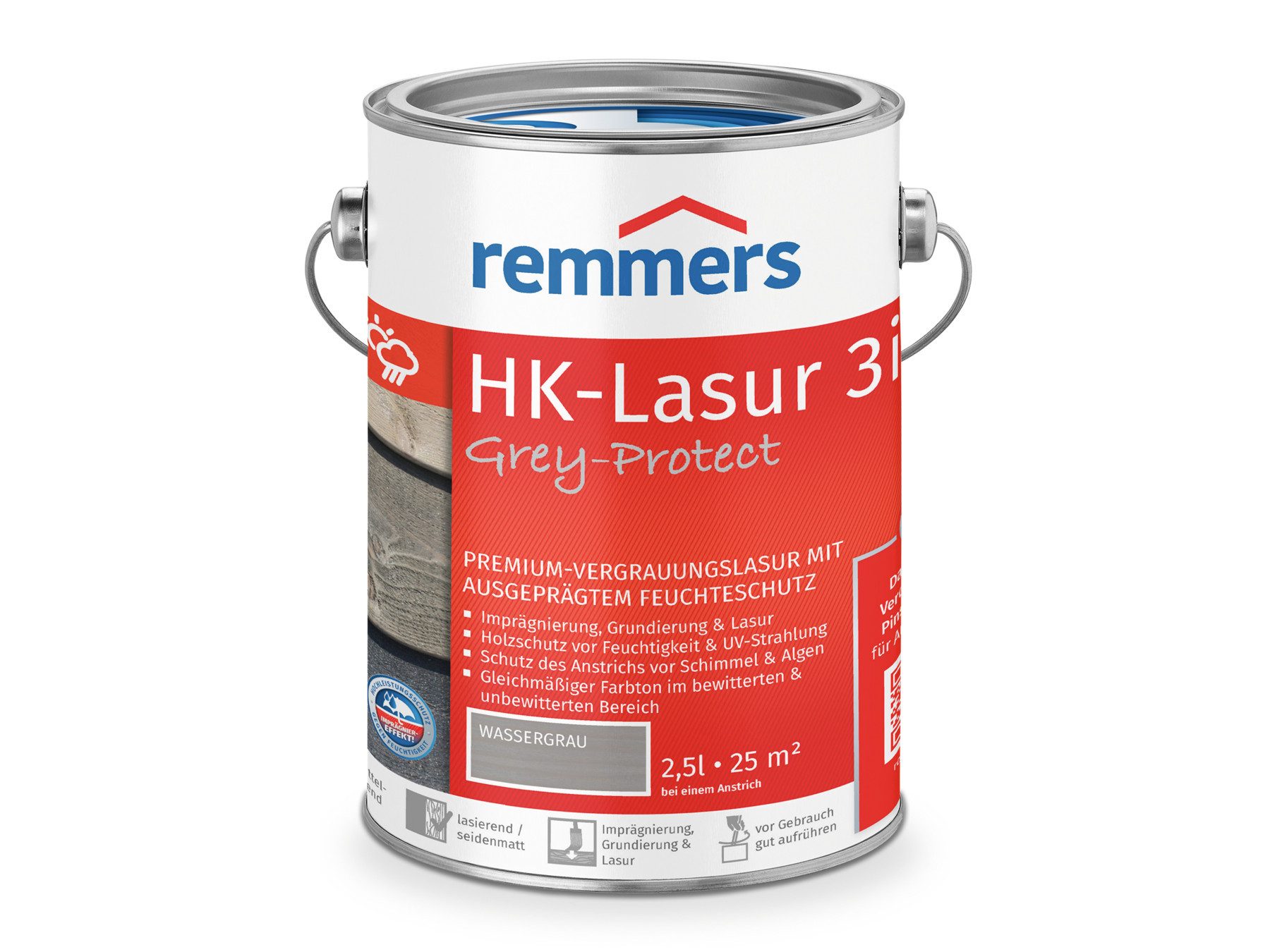 Remmers Holzschutzlasur HK-Lasur 3in1 Grey-Protect 2,5 Liter, 3in1 Holzschutz, Feuchtigkeit- und UV-Schutz