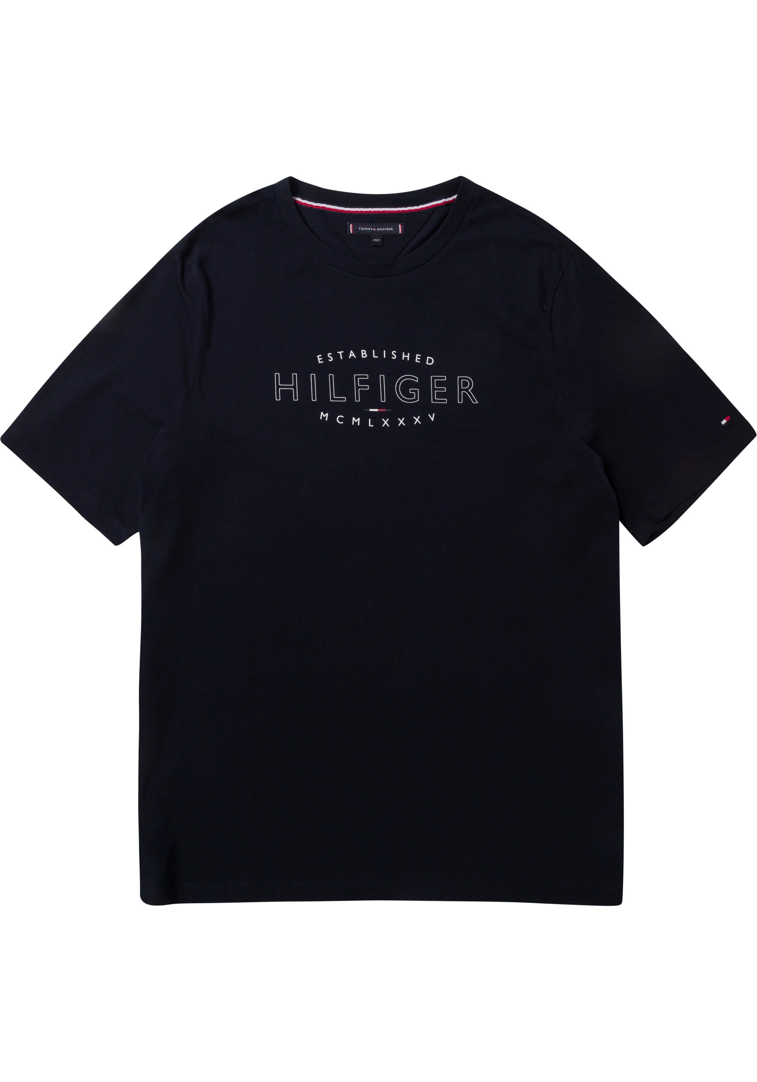 Hilfiger & Tommy Hilfiger navy (1-tlg) Labelfarben mit Big am Tall Ausschnitt Print-Shirt Tommy