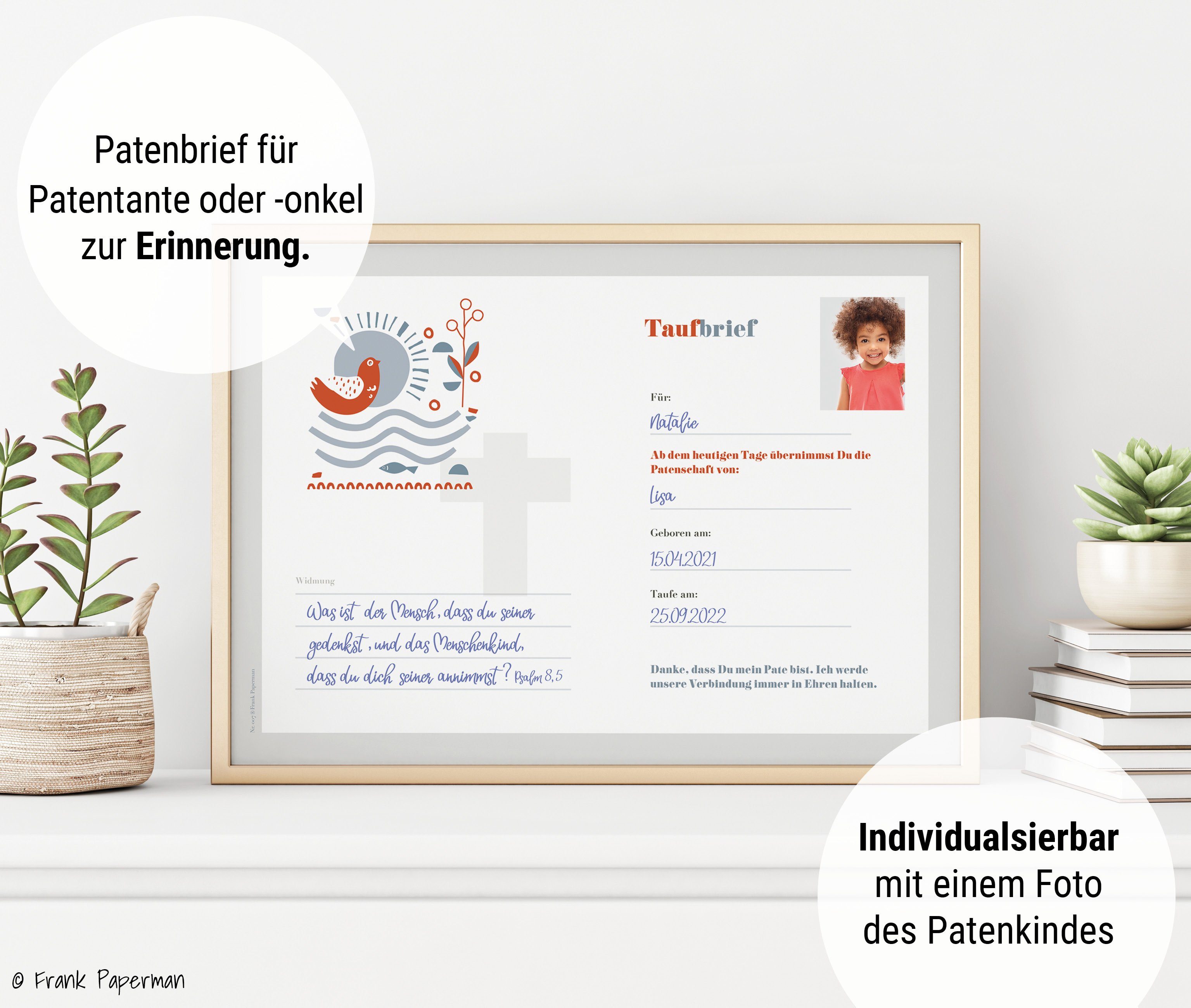 Taufpaten, Patenbrief Taufbrief Urkunden Paperman Set, Paten Patenkind mit Frank Taufkarte,