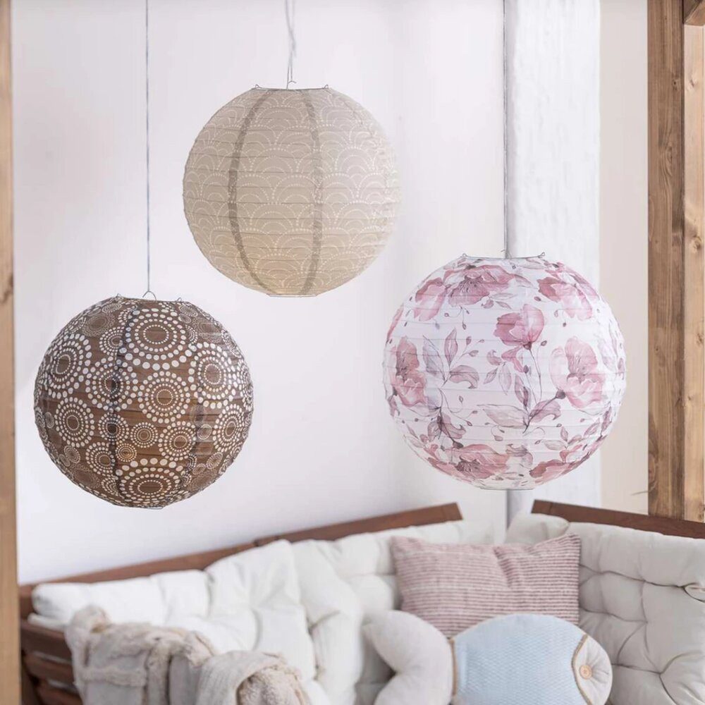 Home-trends24.de Lampion Lampion Florales Muster Lampe Hängedeko Papier 3er Set, ohne Leuchtmittel