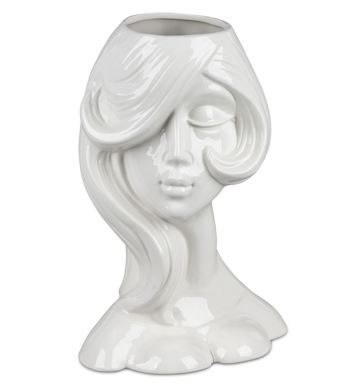 Dekofigur Deko Gefäß Büste Frauenkopf 32cm Keramik Weiß