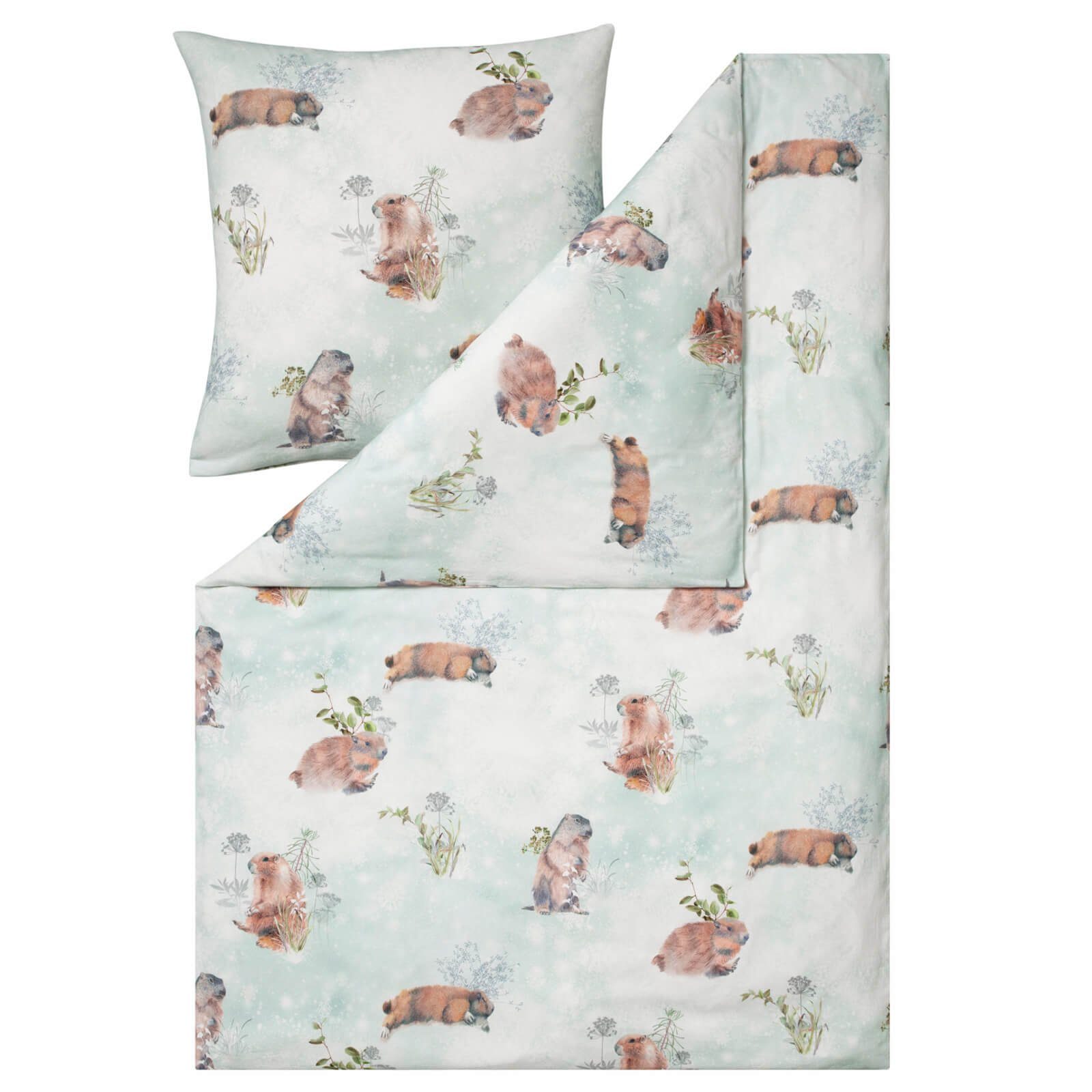 Estella Постельное белье Hermann 4445 080 Jade Kuschelflanell, Flanell, 2 teilig, Tiere, Winter