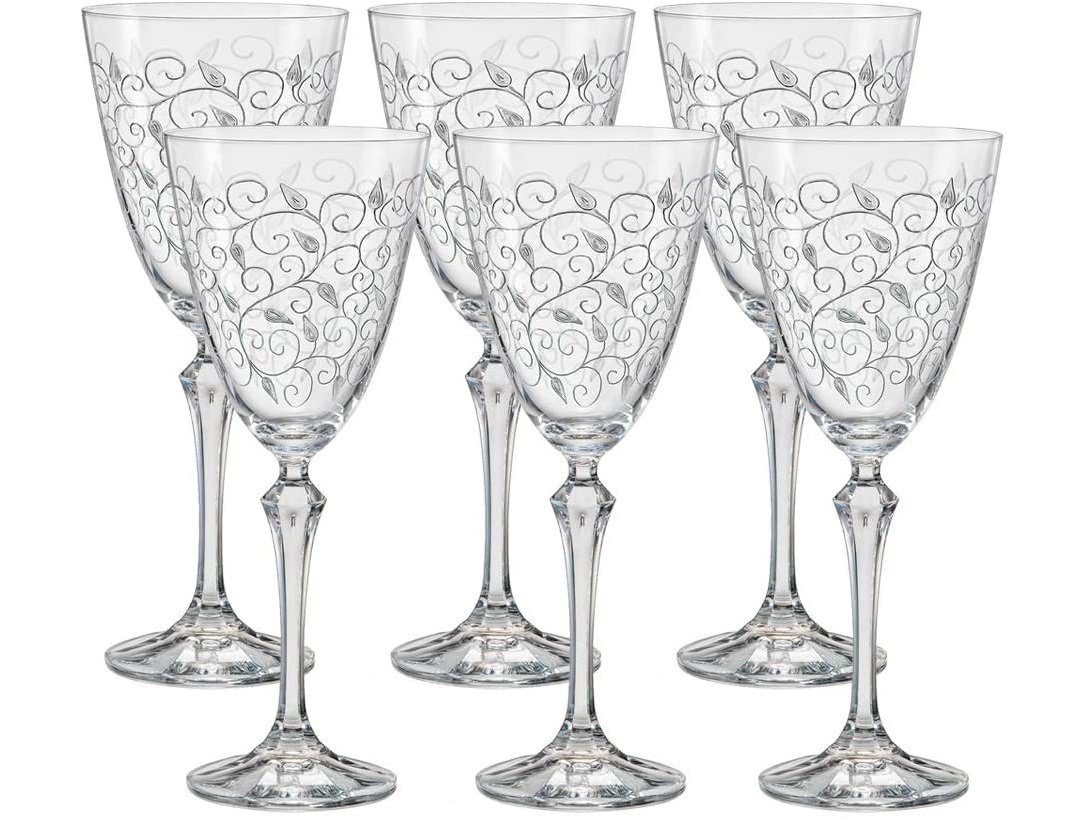 Crystalex Weißweinglas Leaves Clear 250 ml 6er Set, 6-tlg., Kristallglas, Kristallglas, Pantografie, Gravur