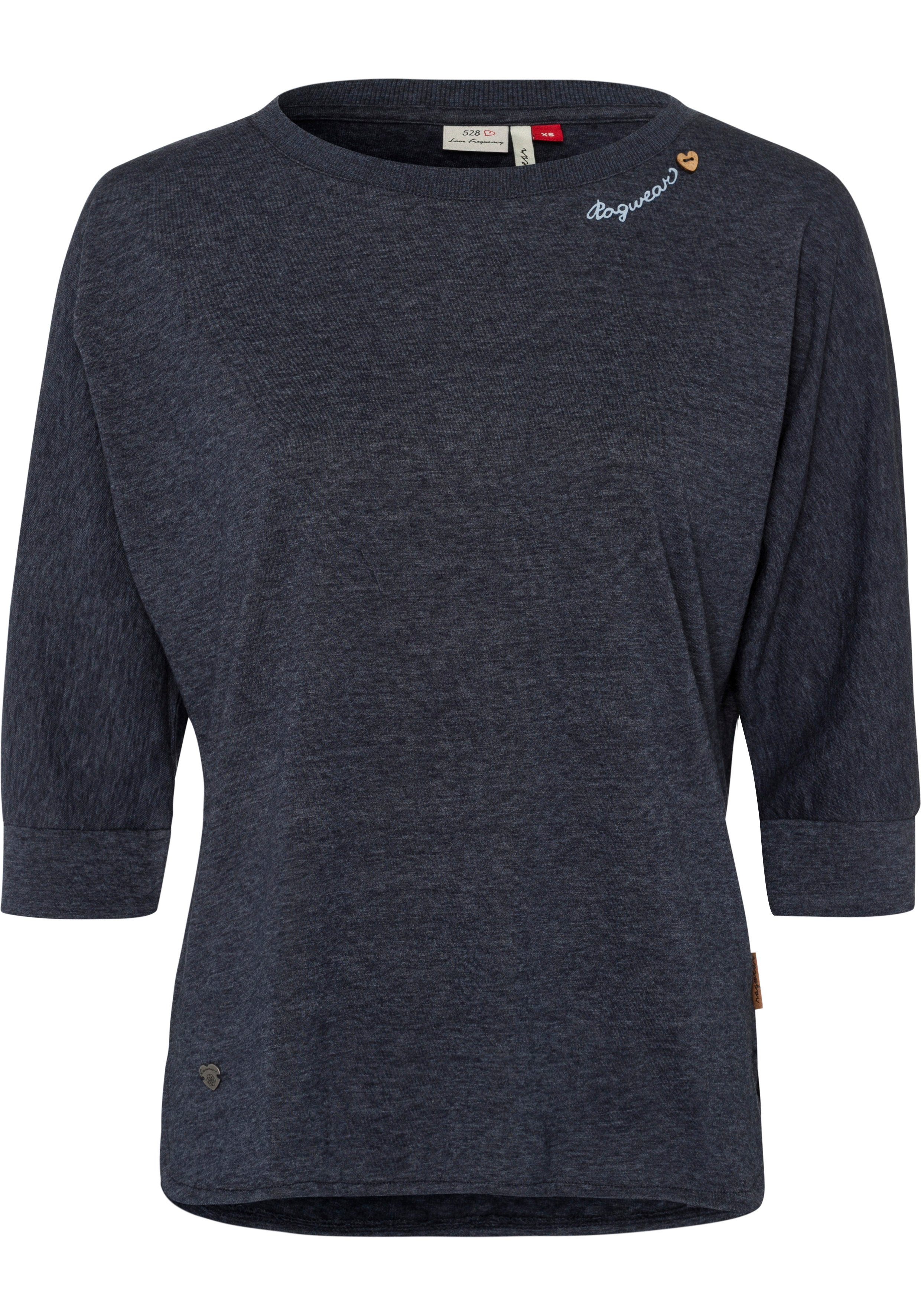 navy Ragwear Holzoptik mit SHIMONA in T-Shirt Zierknopfbesatz natürlicher Herz-Design im