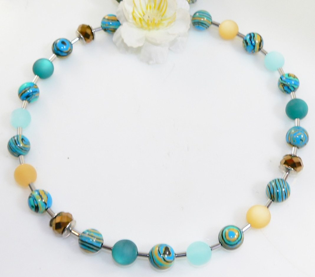 traumschmuck Kette ohne Anhänger 108z Halskette Perle Rund Schmuckstein Malachit Polaris (incl. Schmuckbox), handgefertigt, Made in Germany