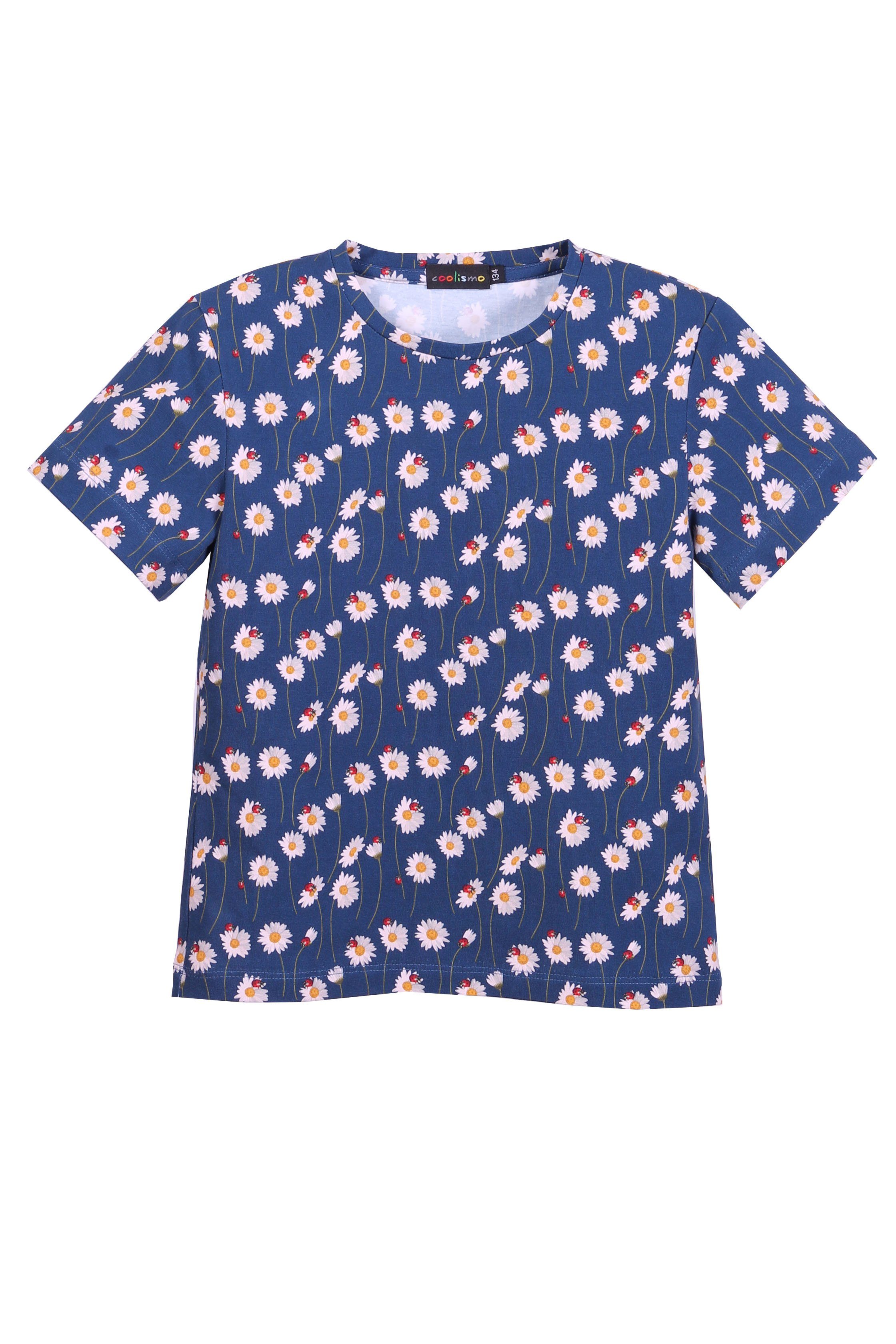 Mädchen Rundhalsausschnitt, Alloverprint, Gänseblümchen Baumwolle Print-Shirt T-Shirt coolismo für mit