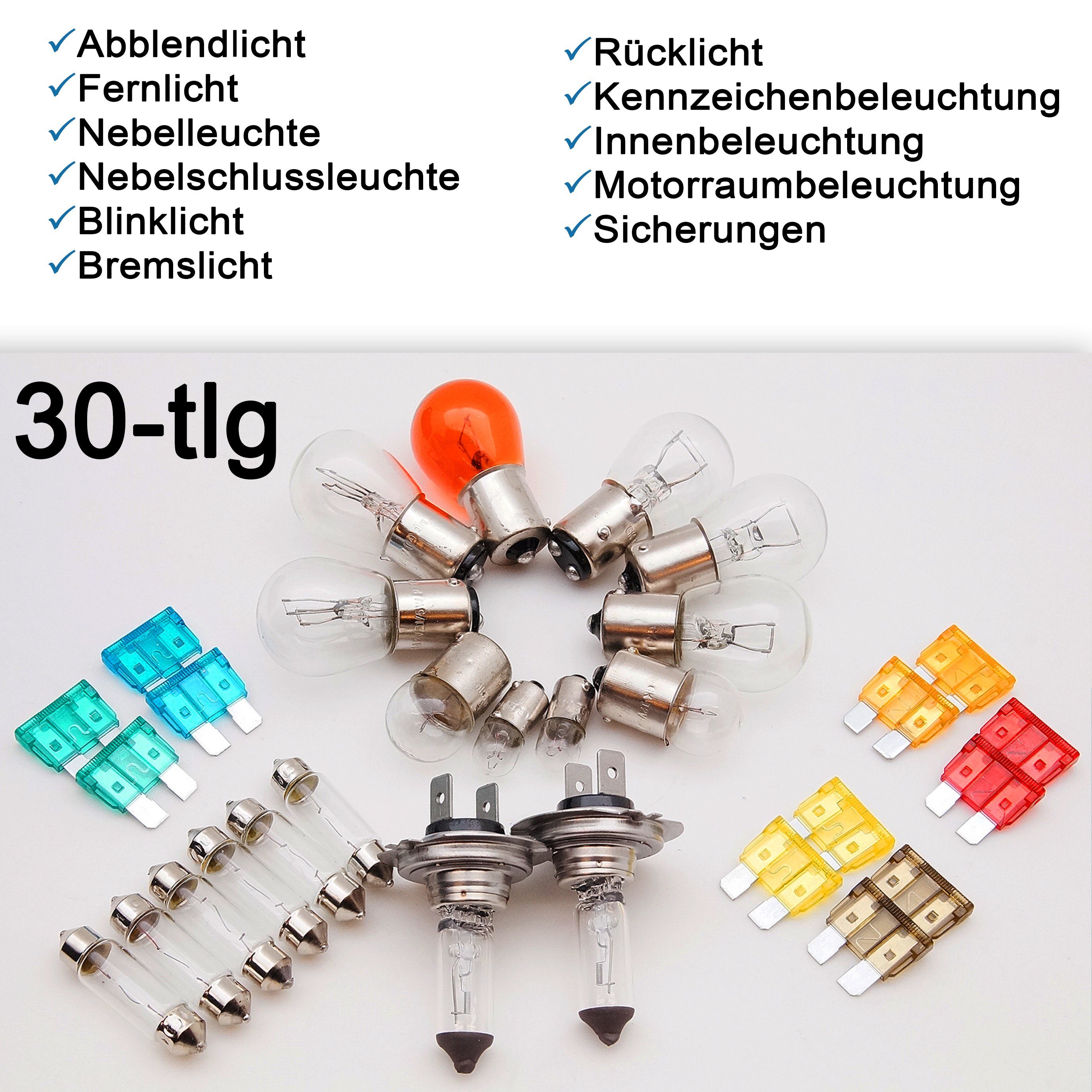 bemiX KFZ-Ersatzleuchte H7 Autolampen Set mit Sicherungen 30tlg PKW Ersatzlampenbox Auto Lampe, H7-PKW, Warmweiß, Autolampen 12 Volt – Bild 5 von 5