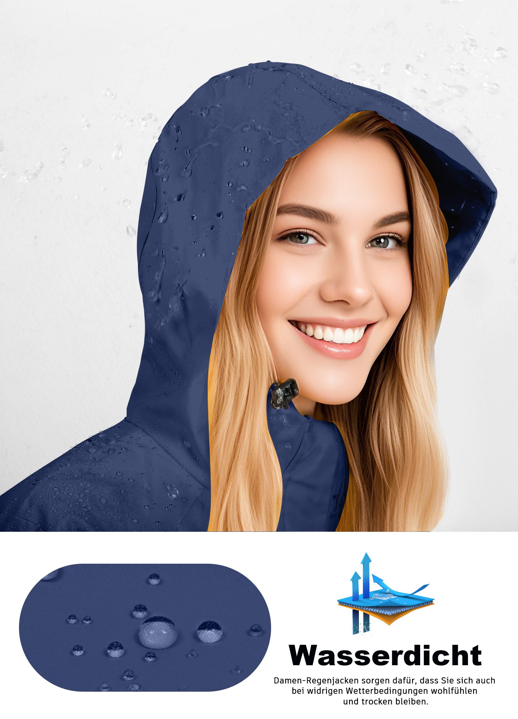 ATLASLAVA Regenjacke Damen Lang Softshelljacke Regenmantel (1-St) Frauen Trenchcoat Windbreaker Leichte Übergangsjacke Mantel – Bild 5 von 5