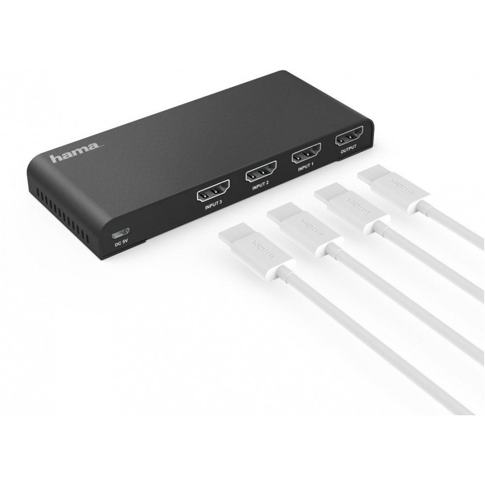 Hama Hama 4k-HDMI-Umschalter 3x1 für Ultra-HD-Qualität. Netzwerk-Switch (4k-Umschalter für 3 HDMI-Geräte)