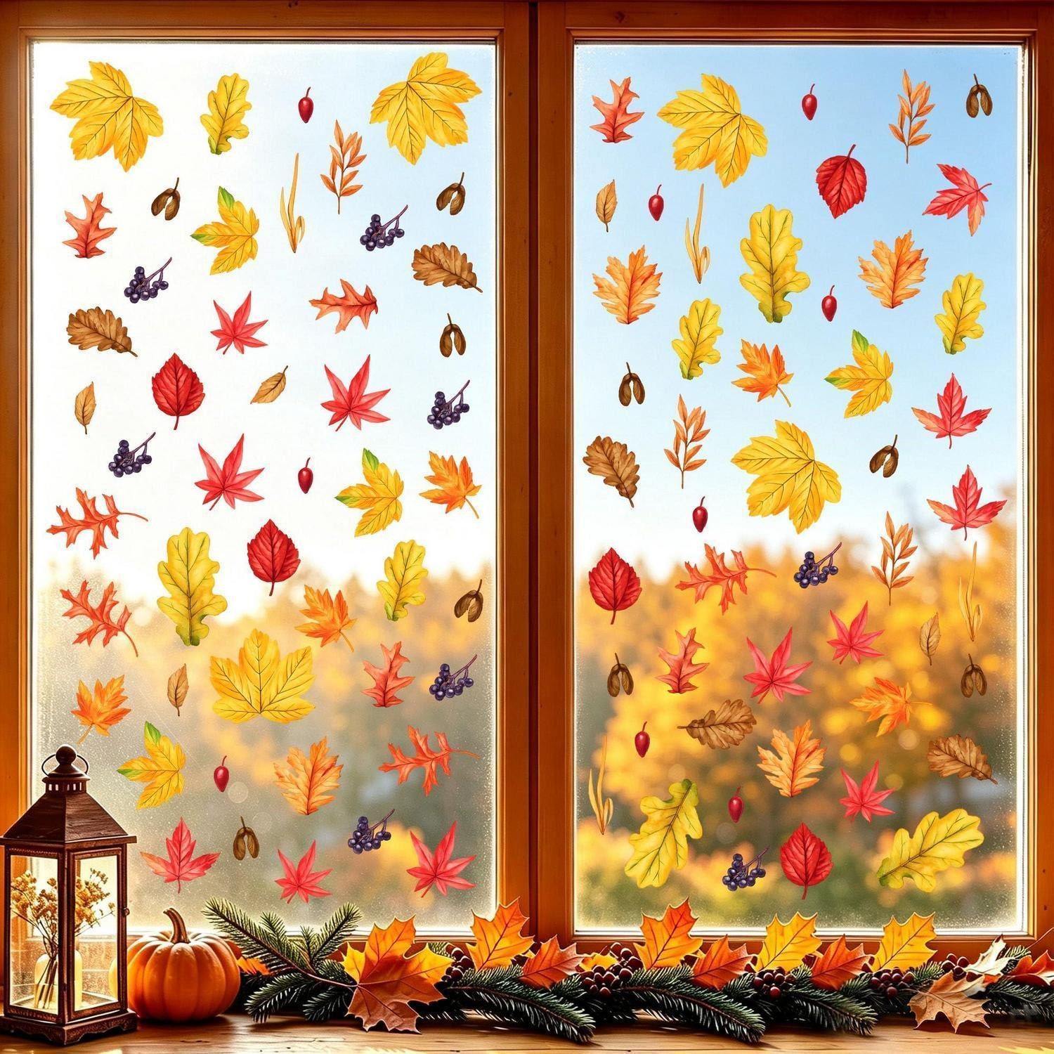LuxusKollektion Fensterbild Fensterbilder Herbst Ahornblätter 6 Blatt