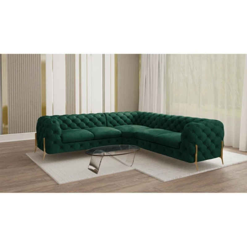 S-Style Möbel Ecksofa Chesterfield Ashley mit Goldene Metall Füßen, mit Wellenfederung