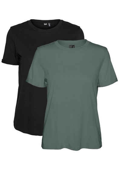 Vero Moda T-Shirt 2er Pack Basic T-Shirt VMPAULA (2-tlg) 5270 in Schwarz-Khaki