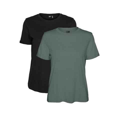 Vero Moda T-Shirt 2er Pack Basic T-Shirt VMPAULA (2-tlg) 5270 in Schwarz-Khaki
