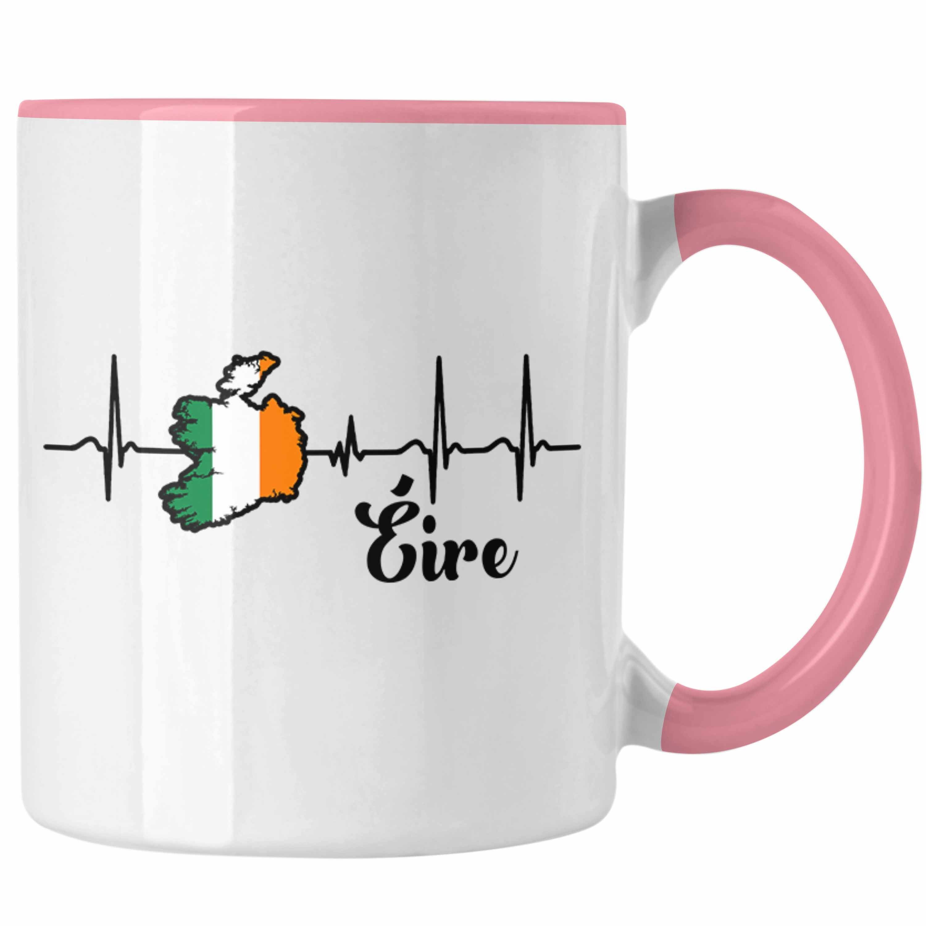 Trendation Tasse Irland Tasse "Herzschlag Eire" Geschenk für Irland-Fans Rosa