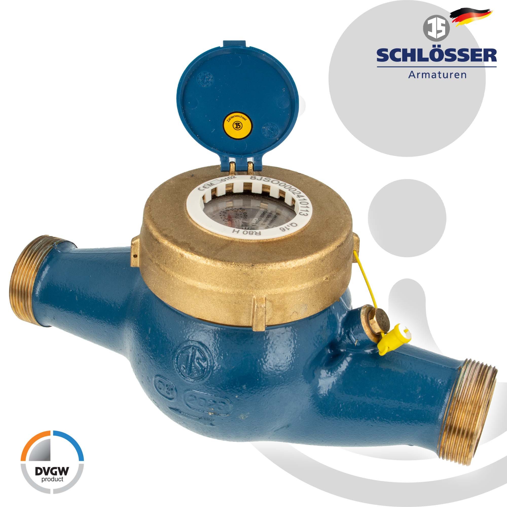 Thumbnail - Schlösser Wasserzähler Hauswasserzähler MNR 1 1/2 Zoll DN 40 Q3=16, R80, Baulänge 300 mm