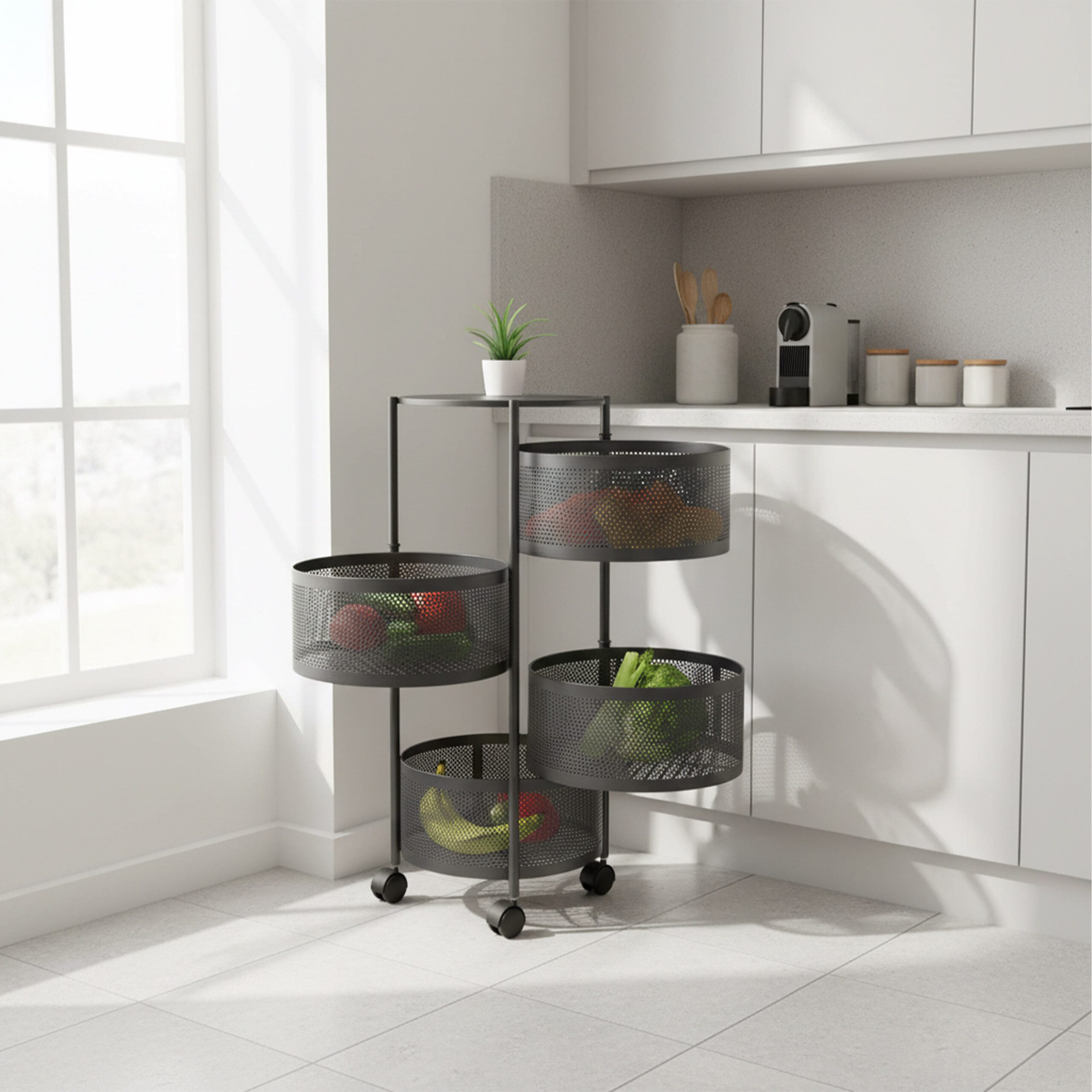 relaxdays Küchenwagen mit drehbaren Fäch, schwarz günstig online kaufen