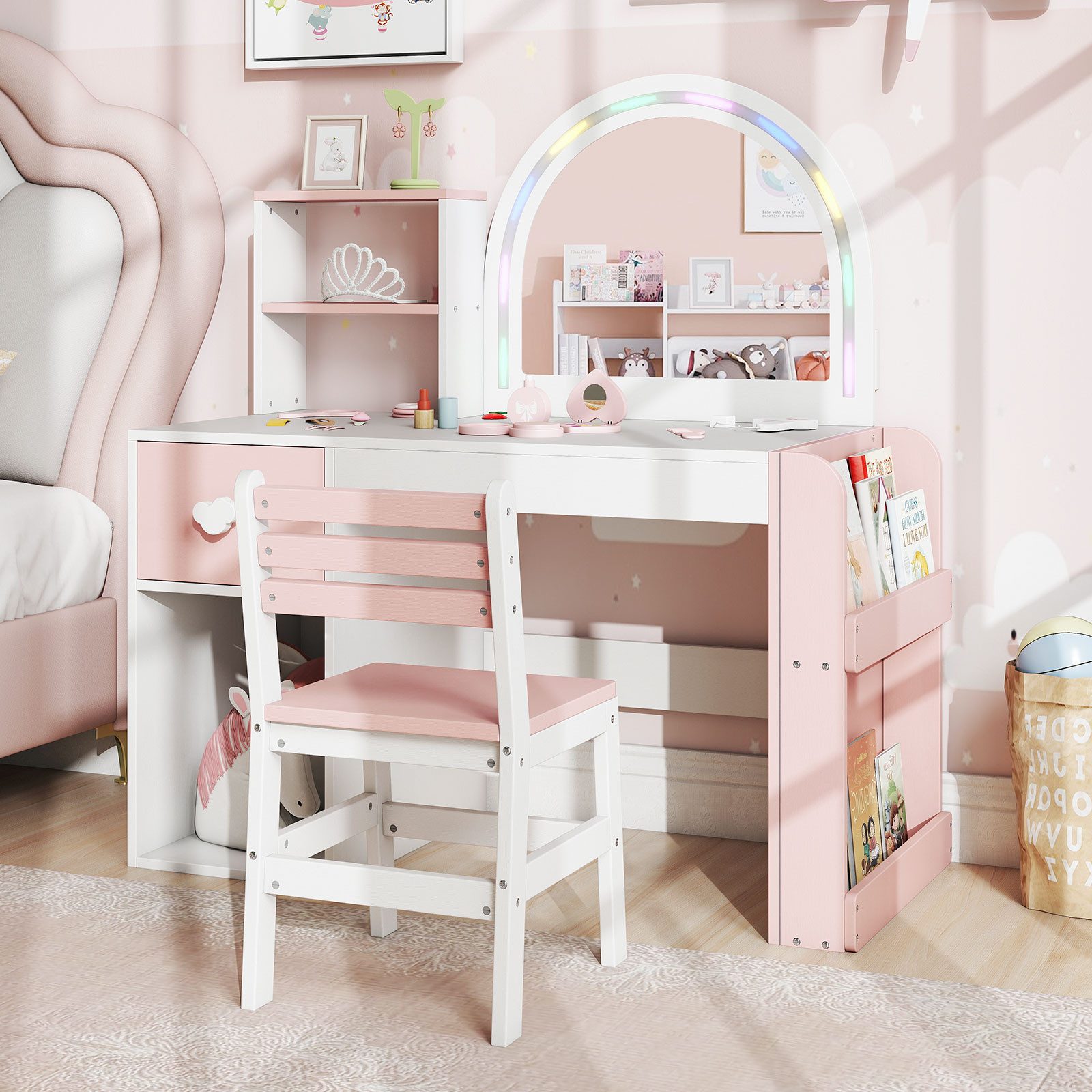COSTWAY Schminktisch (2-St), mit Spiegel & Beleuchtung, Frisiertisch Kinder günstig online kaufen