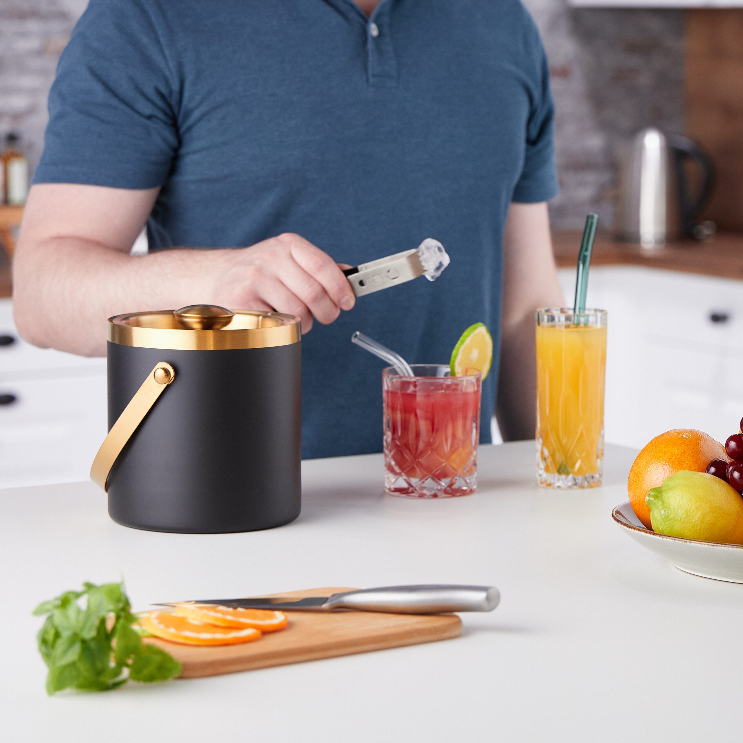 relaxdays Eiseimer Eiswürfelbehälter mit Deckel, schwarz