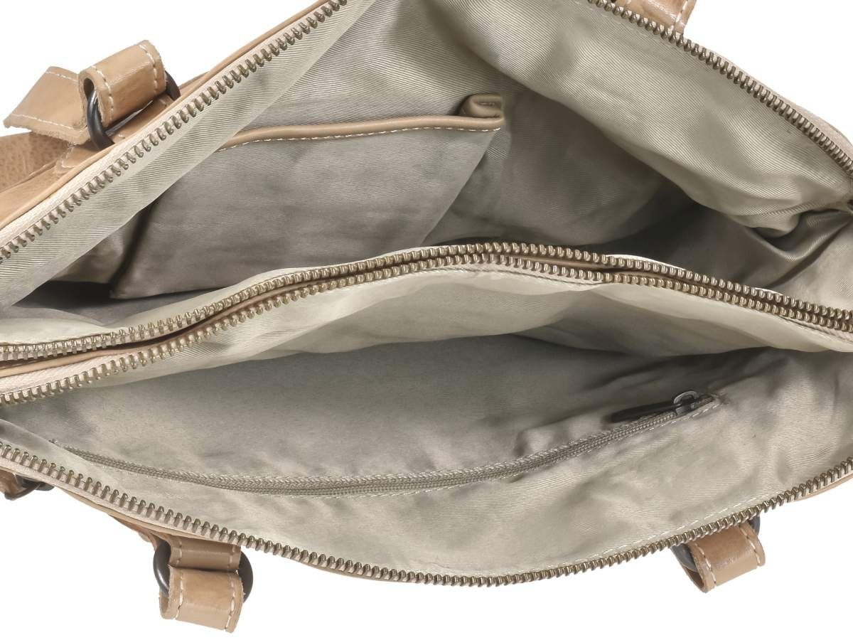 Bear Design Lieke, 2 33x25cm, Handtasche Leder Fächern, Schultertasche Umhängetasche getrennten mit beige baltic