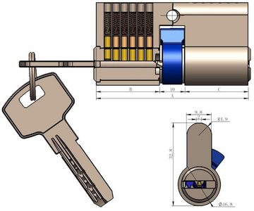 ChiliTec Türriegel CHILITEC Sicherheits-Schließzylinder, 80 mm, Not-