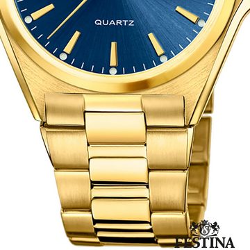 Festina Quarzuhr Festina Herrenuhr Klassik, Herren Armbanduhr rund, Edelstahlarmband gold, Casual