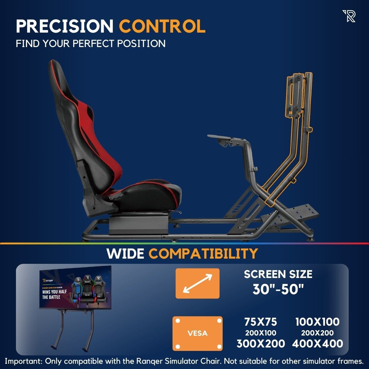 Ranqer Monitor-Halterung Racing Simulator, (bis 50 Zoll, verstellbare Neigung, aus Stahl) – Bild 5 von 5