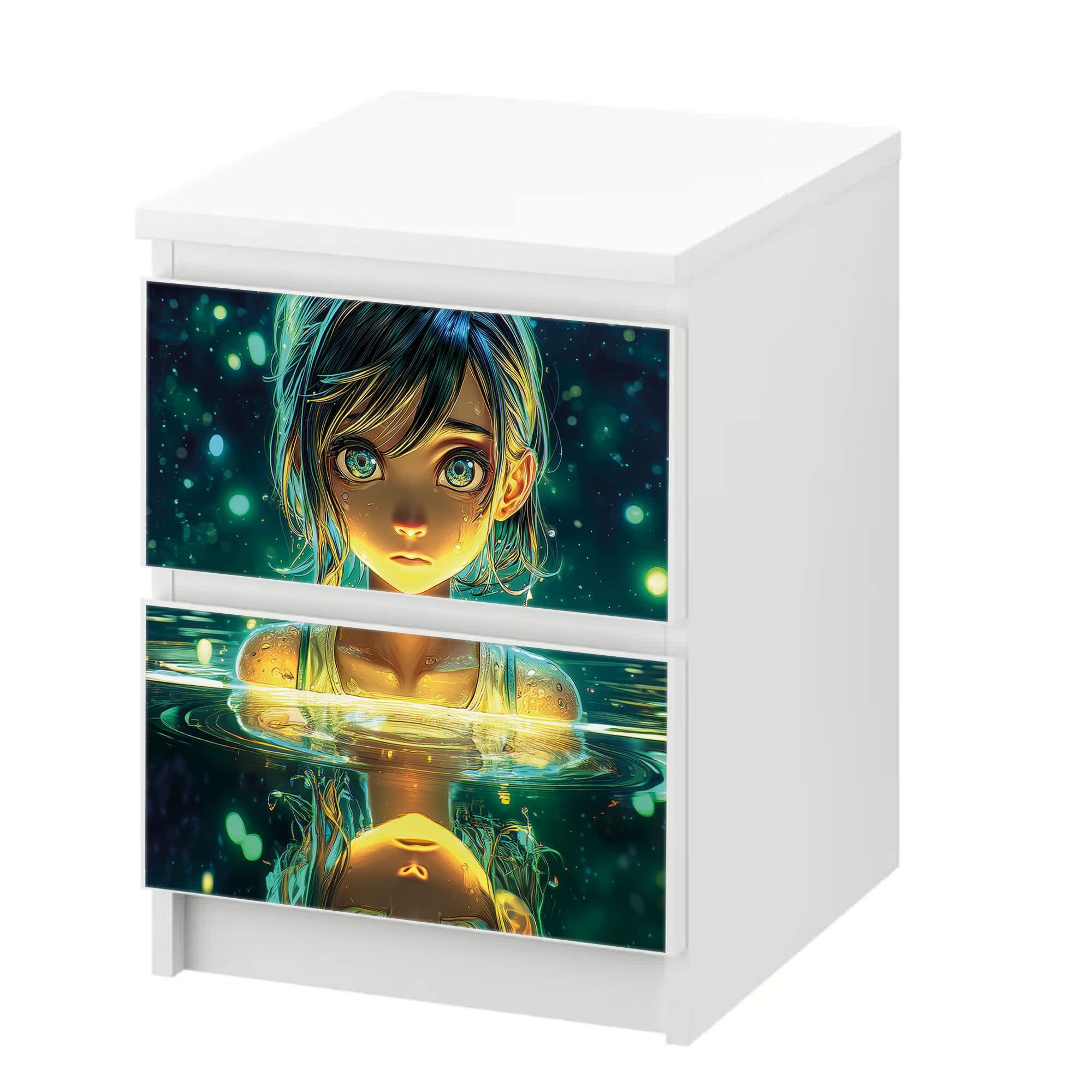 Sunnywall Möbelfolie passend f. IKEA Malm Kommode Schrankfolie Aufkleber Anime Mädchen, (Sunnywall Möbelfolie), blasenfreie selbstklebende Folie (SCHRANK NICHT INKLUSIVE)