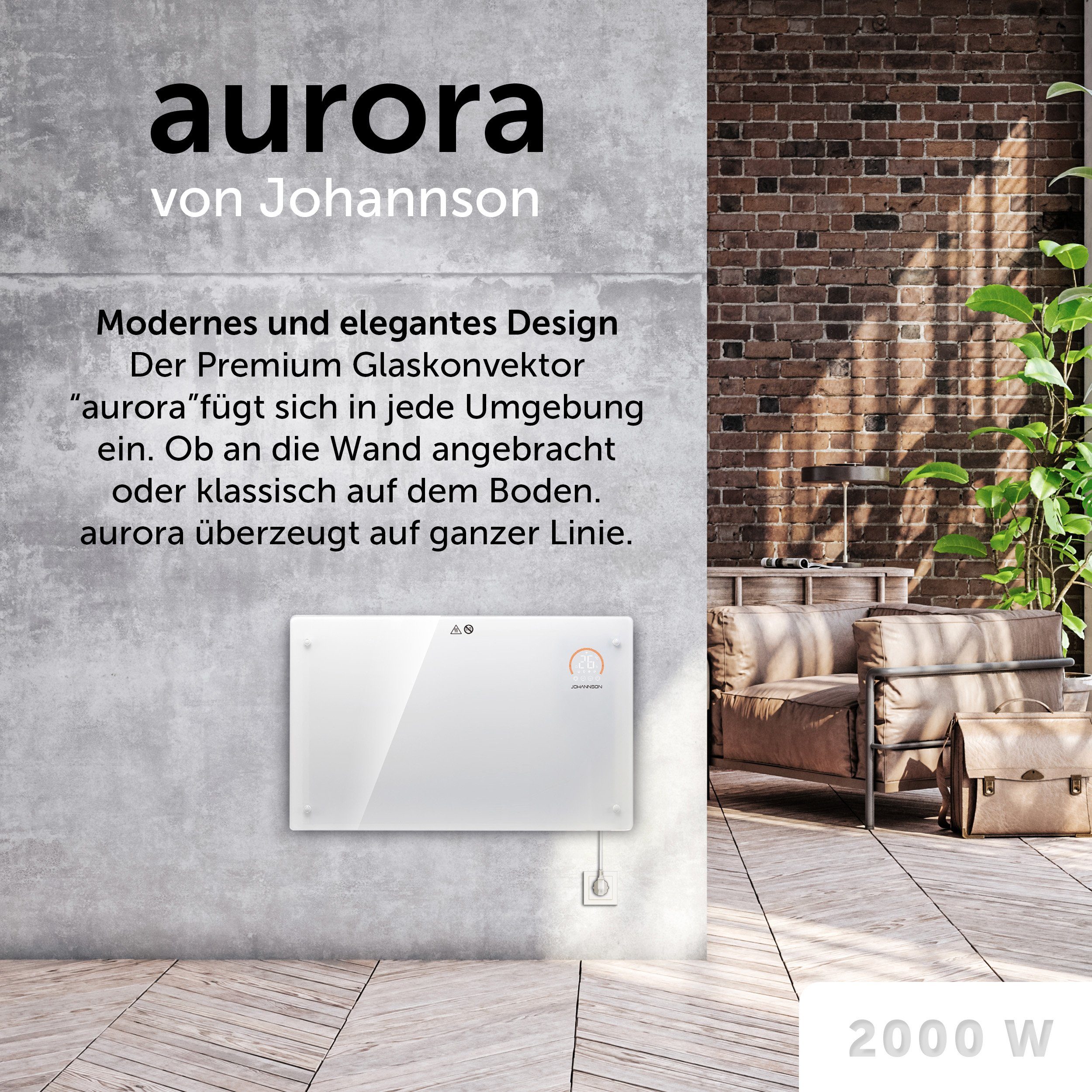 Weiß W, Überhitzungsschutz 2000.00 Johannson Heizung, Kindersicherung Konvektor Konvektor 2000W Elektroheizung und Aurora