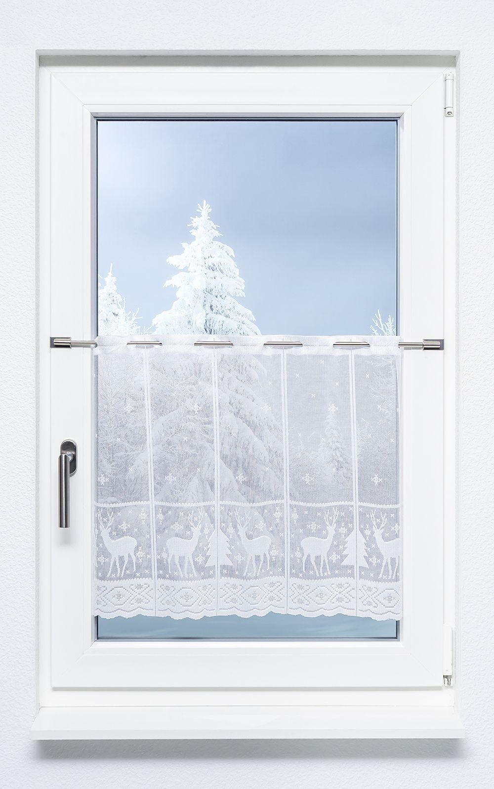 Scheibengardine Hirsch im Winterwald, transparent, 50x45cm LYSEL®, (1 HxB St)