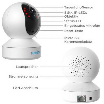 Reolink E Series E320 3 MP WLAN kompakte und intelligente Innen- Überwachungskamera (mit Schwenk- und Neigefunktion, Nachtsicht, Zwei-Wege-Audio)