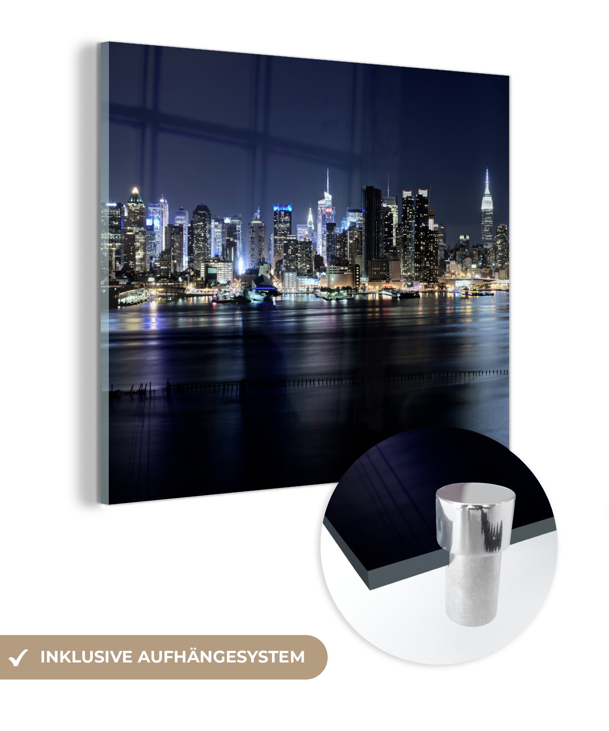 MuchoWow Acrylglasbild New York - Sternenhimmel - Empire State Building, (1 St), Glasbilder - Bilder auf Glas Wandbild - Foto auf Glas - Wanddekoration