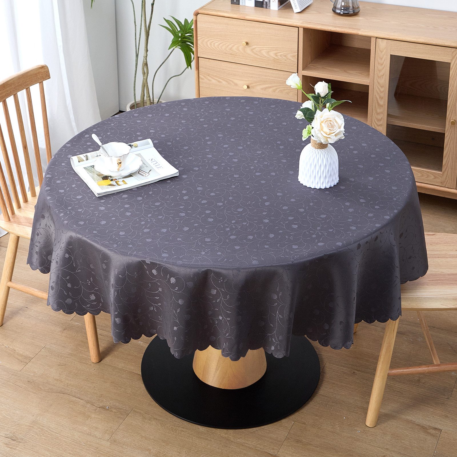 Simurq Tischdecke Abwaschbar - Lotuseffekt, Wasserabweisend & Pflegeleicht Скатерти (Tischdecke weiß Grau Beige Tischdecke Rund - Tischtuch Table Cloth)