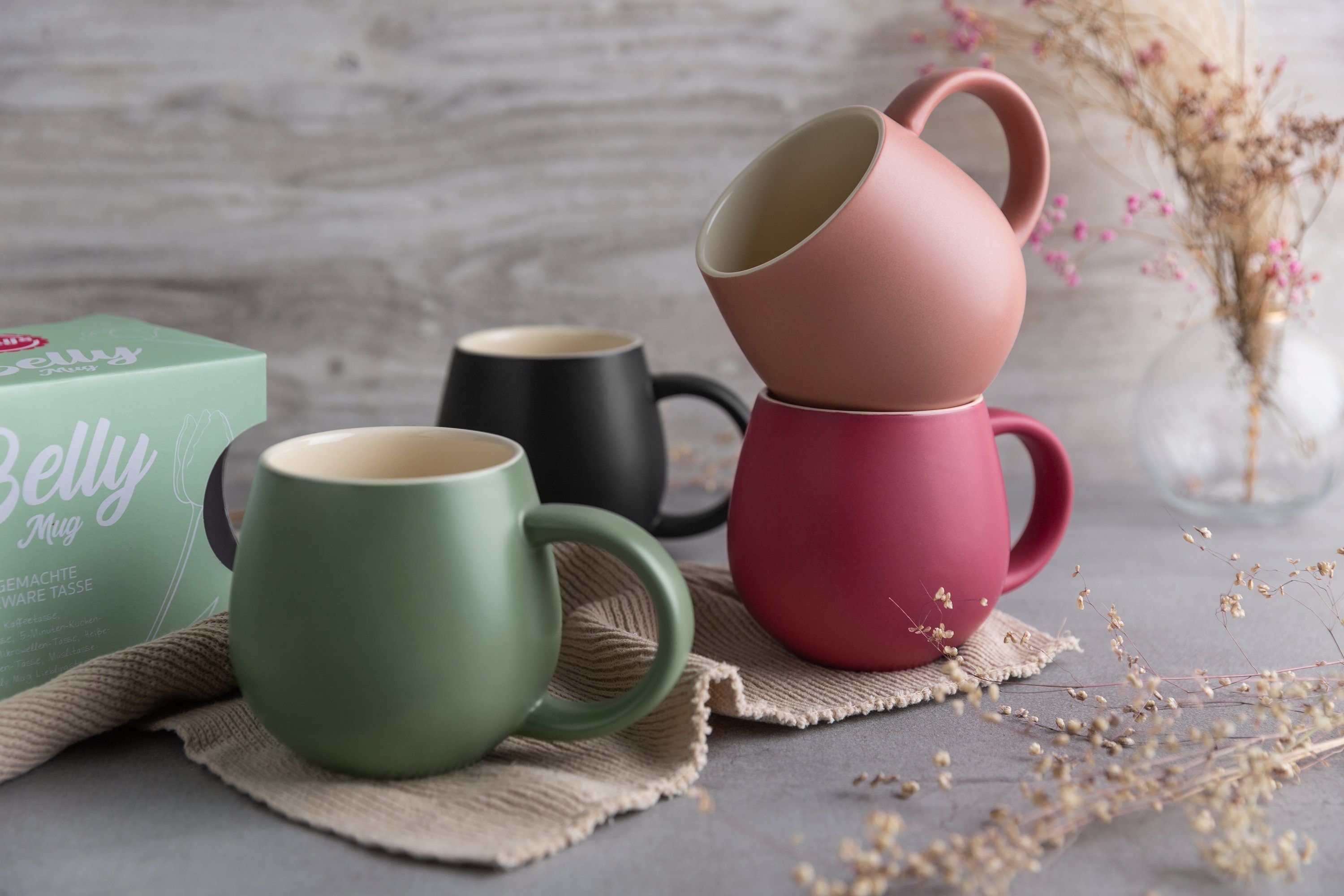 Sallys Tasse Belly Mug, handgemacht aus 400 ml, langer Wärmespeicher durch 100 % Steingut