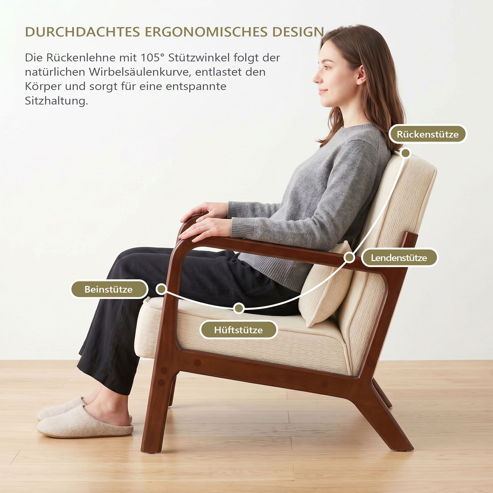 GRAVFORCE Ohrensessel mit Lendenkissen fur Wohnzimmer Chenille-Bezug Grün (1-St), Ergonomischer Sitzkomfort – Bild 4 von 5