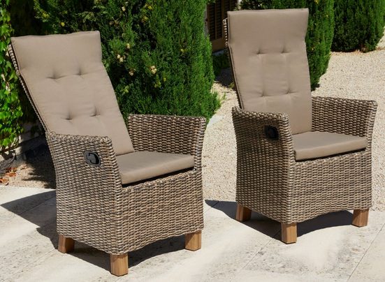 MERXX Gartenstuhl »Toskana«, (2er Set), Polyrattan, verstellbar, natur