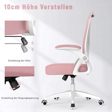 BIGZZIA Bürostuhl Ergonomischer Sitz, Sessel mit 90° klappbarer Armlehne, Lordosenstütze, höhenverstellbar