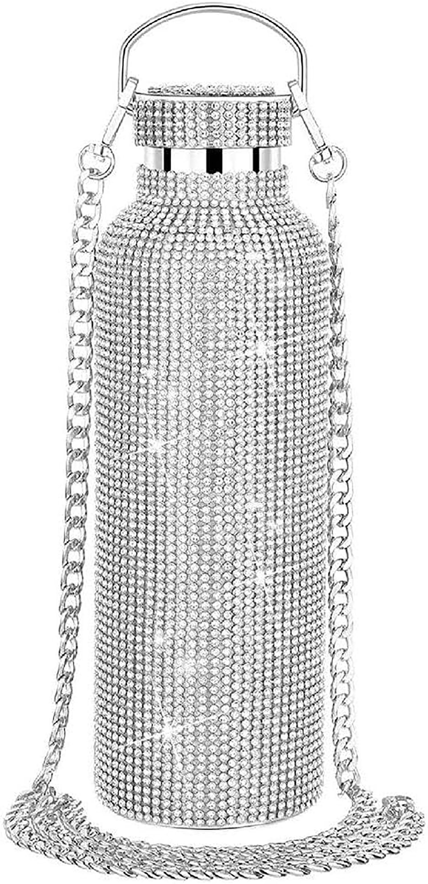 YYV Isolierflasche Thermosflasche mit Diamanten verziert, funkelnde Wasserflasche350ml, Trinkflaschen, Geschenke, tragbare Diamant-Wasserflaschen Silber