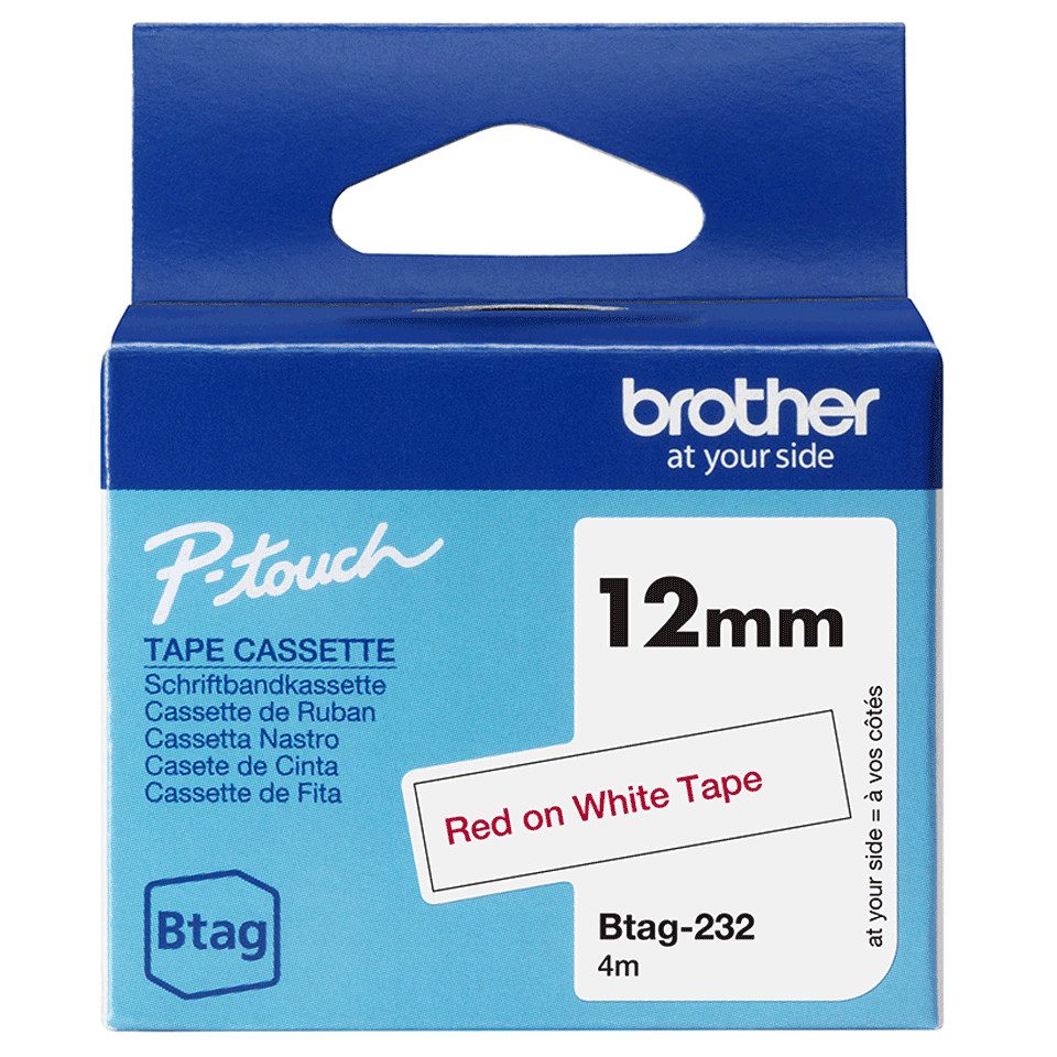 Brother Schriftband BTAG-232 Rot auf Weiß 12 mm x 4 m Tintenpatrone