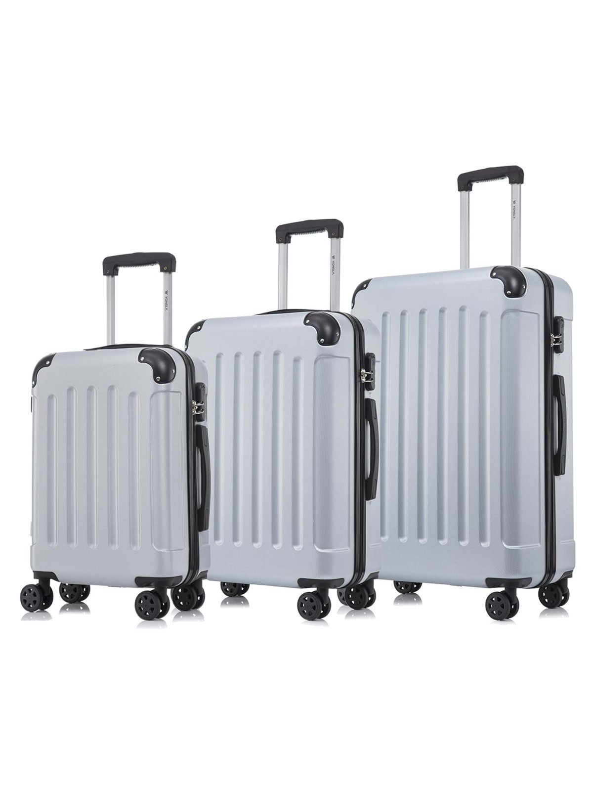 YONSLY Kofferset Reisekoffer Trolley Hartschale aus ABS für Urlaubs- und Familienreisen, 4 Rollen, (3er Set, 3 tlg., M-L-XL), mit Zahlenschloss, 360° Doppelrollen und ergonomischem Gummigriff
