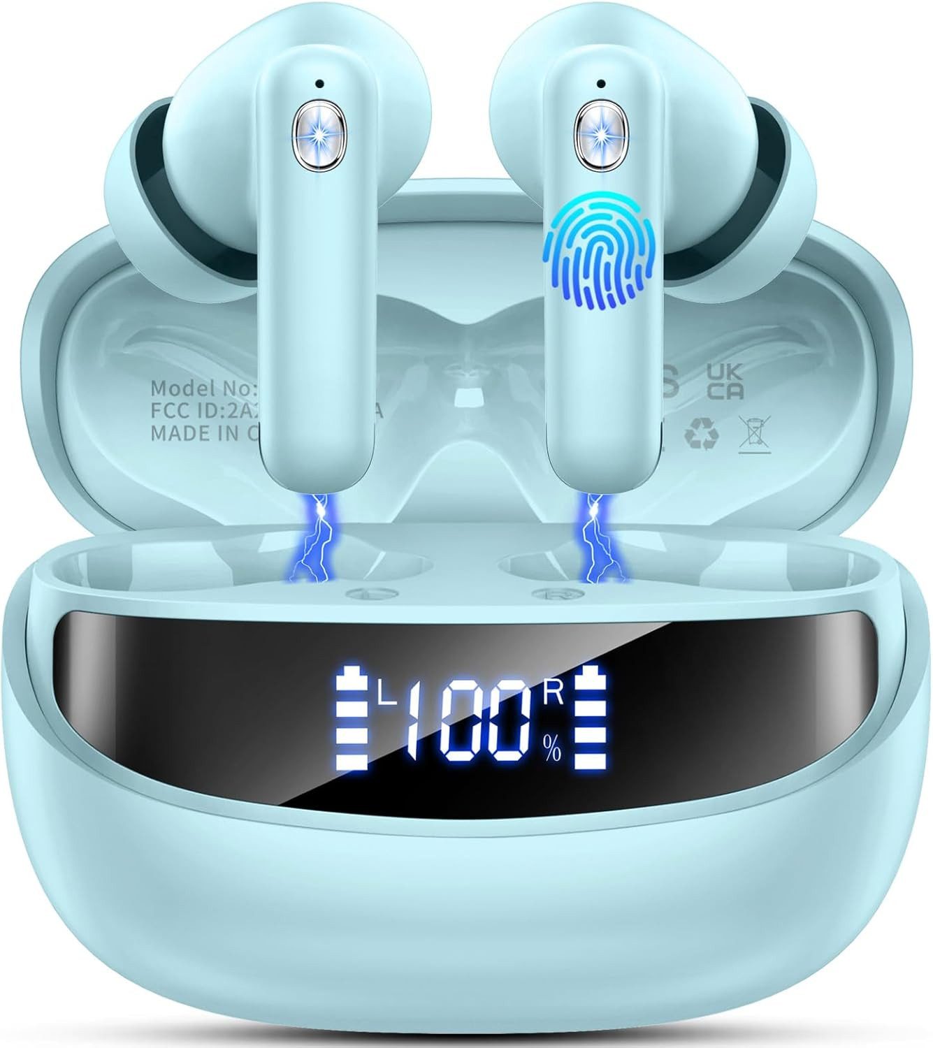 Nerunsa Bluetooth 5.4 In Ear Kopfhörer mit ENC & 50h Akku In-Ear-Kopfhörer (ENC Noise Cancelling Technologie reduziert effektiv Umgebungsgeräusche für klare Telefonate und ungestörtes Hörerlebnis., Kabellose Ohrhörer HiFi Stereo, LED Display, wasserdicht IP7)