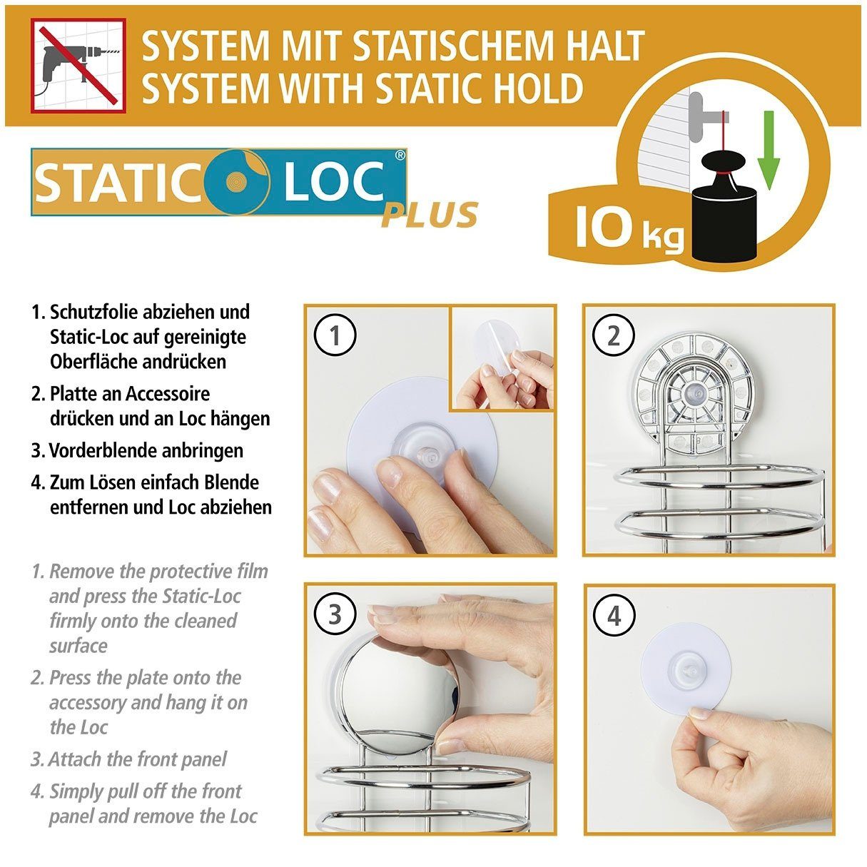 WENKO Static-Loc® Plus Osimo Haartrocknerhalter, Bohren) (Befestigen ohne