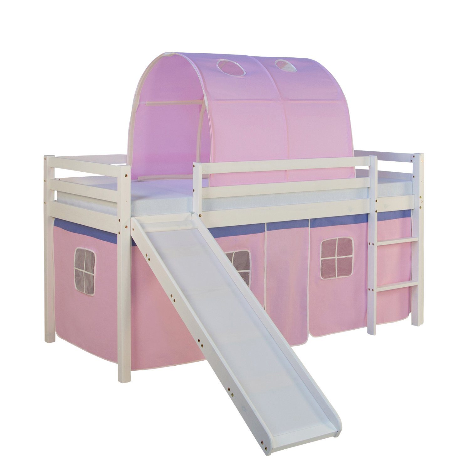 Homestyle4u Hochbett 90x200 mit Vorhang Lattenrost Rutsche und Tunnel in We günstig online kaufen