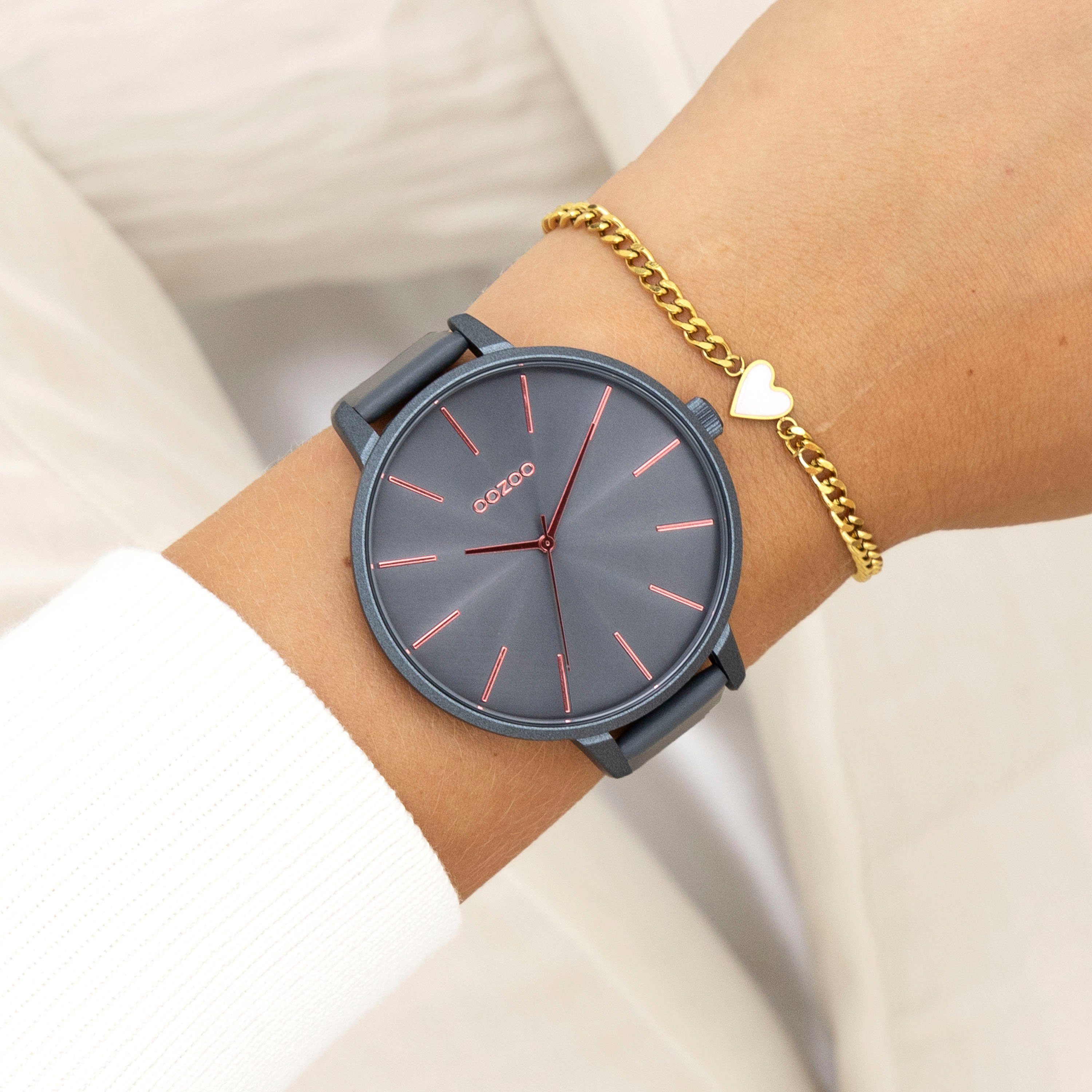 OOZOO Quarzuhr C11254, Armbanduhr, Damenuhr, Lederarmband, Ø 48mm